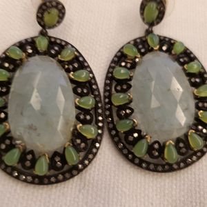 Silver earrings w/ aquamarine and diamond